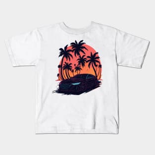 car sunset palm trees Kids T-Shirt